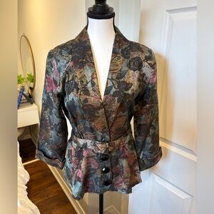 Vintage Leslie Bell Floral Belted Blazer | Tapestry Print | Size 10